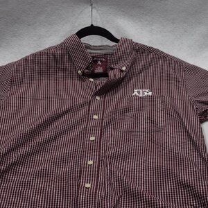 Antigua Men's Maroon, Grey and White Carry Woven Short  Sleeve Button Down XL